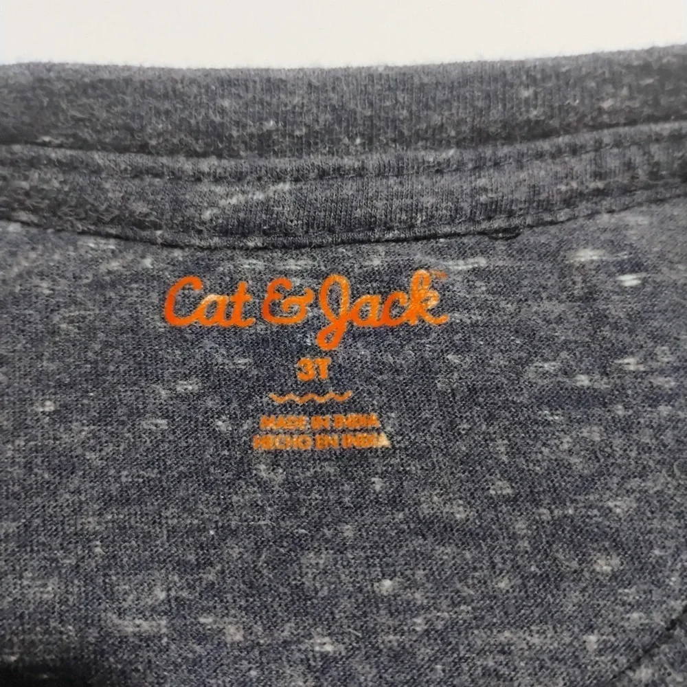 Cat & Jack Boys Striped Pocket Tee 3T Navy Orange Gray Short Sleeve Shirt